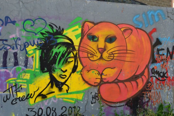 Граффити – кошка и лицо девушки © Алёна Груя