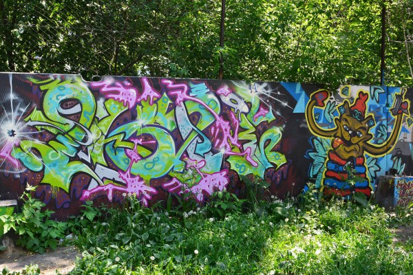 Граффити, изображенные на стене возле ТЦ «Ройял-парк» © Алёна Груя
