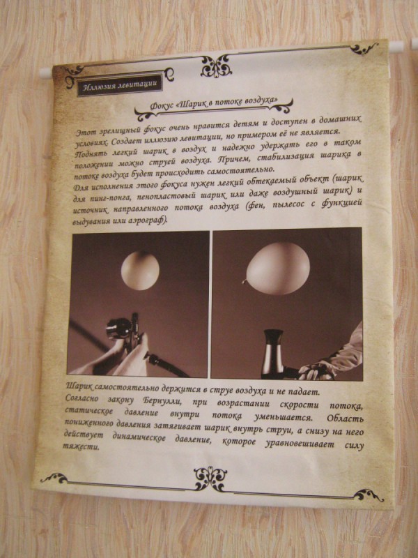 Плакат с рассказом о фокусе на выставке «Левитация» © Алёна Груя