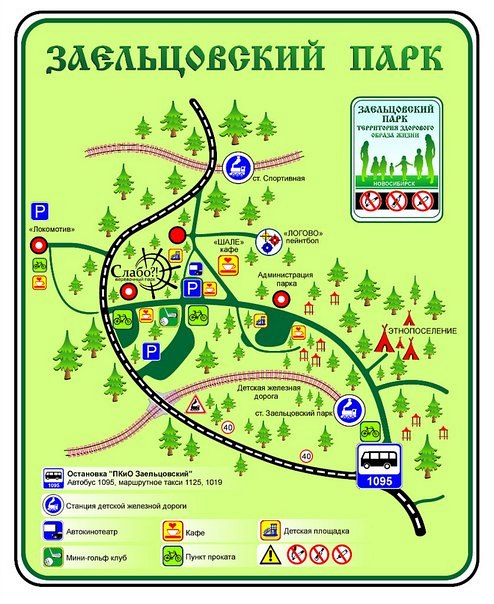 Схема расположения верёвочного парка на территории Заельцовского парка